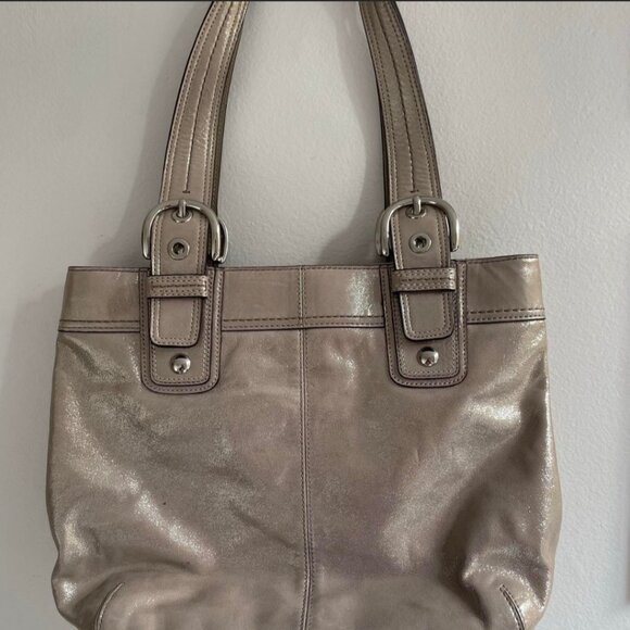 2 pc Coach Metallic Silver Shoulder Bag - Picture 2 of 11